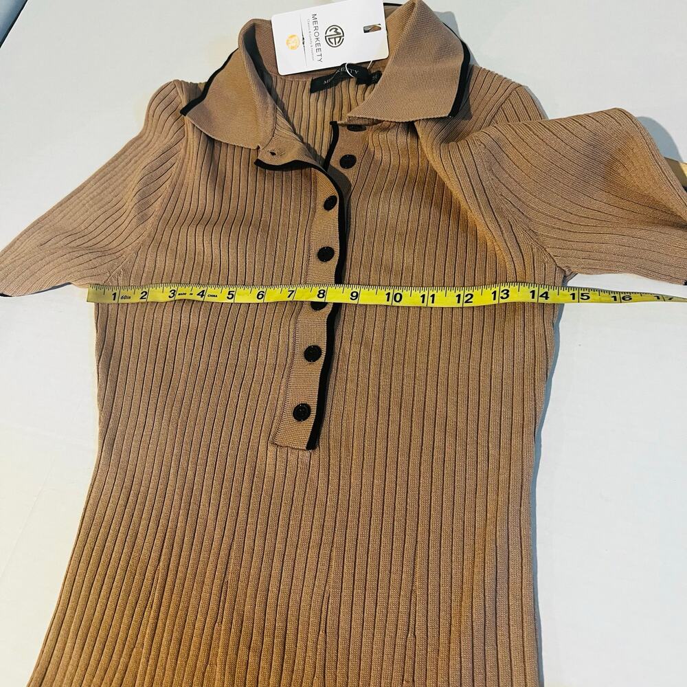 Merokeety Ribbed Polo Sweater Midi Dress Size M Medium NWT Brown - Picture 5 of 7